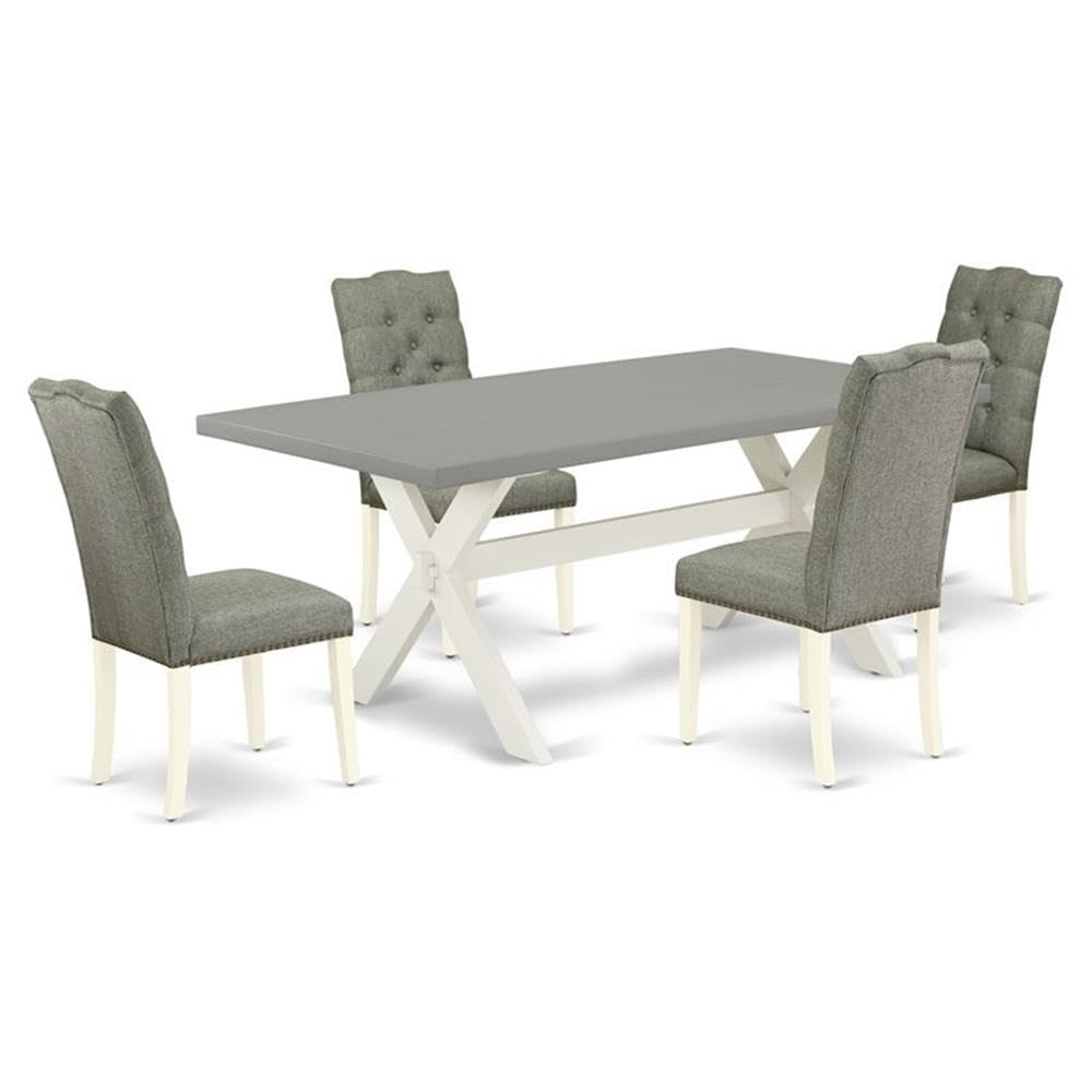 East West Furniture X097El207-5 5 Piece Dinette Set For 4 Includes A Rectangle Dining Room Table With X-Legs And 4 Gray Linen Fabric Parsons Dining Chairs, 40X72 Inch, Multi-Color